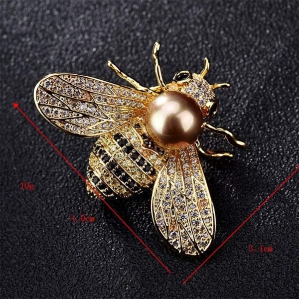 Honey Bee Brooches Crystal Insect Themed Bee Brooch Animal Fashion Shell Pearl Brooch Pin Gold Tone