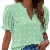 Womens Puff Sleeve Summer Tops Chiffon Short Sleeve Blouses White V Neck Pom Pom Shirts