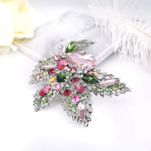 Big Large Brooch Pin Austrian Crystal Leaf Shape Bouquet Rhinestone Scarf Decoration Wreath Cloth Brooches Pins For Women Girls