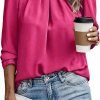 Womens Tops Dressy Casual Pleated Crew Neck Long Sleeve Shirts Office Work Chiffon Blouses
