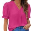 Women Dressy Casual Puff Short Sleeve Summer Tops V Neck Work Blouses