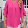 719S7A6UV3L._AC_SL1500 Women's Chiffon Blouse 3/4 Sleeve Crew Neck Loose Tops Casual Blouses Shirt