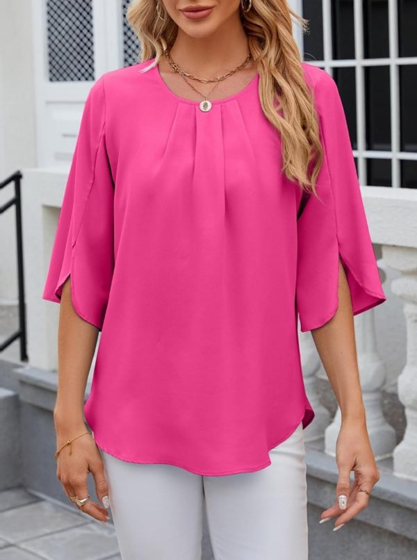 719S7A6UV3L._AC_SL1500 Women's Chiffon Blouse 3/4 Sleeve Crew Neck Loose Tops Casual Blouses Shirt