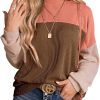 Womens Fashion 2024 Color Block Long Sleeve Crewneck Knitted Casual Loose Pullover Shirts Tops