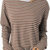 Women's Casual Striped Long Sleeve Tops Crew Neck Knit Ribbed Basic T Shirts