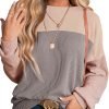 Womens Fashion 2024 Color Block Long Sleeve Crewneck Knitted Casual Loose Pullover Shirts Tops