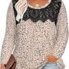 Plus Size Lace Tops for Women Long Sleeve Crewneck Pullover Fall T-shirts Tunics Basic Tees T-Shirts XL-5XL