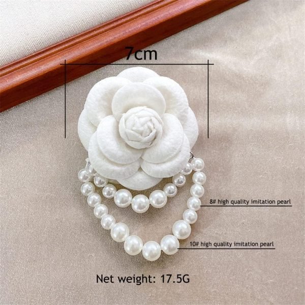 Fabric Camellia Flower Brooch Pins Pearl Tassel Corsage Jewelry Brooches for Women Shirt Collar Clothing Accessories Party Wedding Gifts