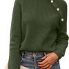 Women's Sweaters Casual Long Sleeve Button Down Crew Neck Ruffle Knit Pullover Sweater Tops Solid Color Striped