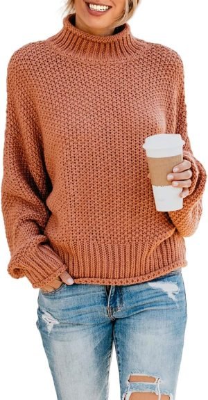 71BirIQ1BJL._AC_SL1500 Womens 2024 Winter Fall Solid Turtleneck High Neck Balloon Long Sleeve Sweaters Pullover Outerwear