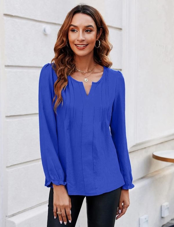 Womens Tops Dressy Casual Long Sleeve Shirts V Neck Chiffon Blouses Fall Clothes 2024