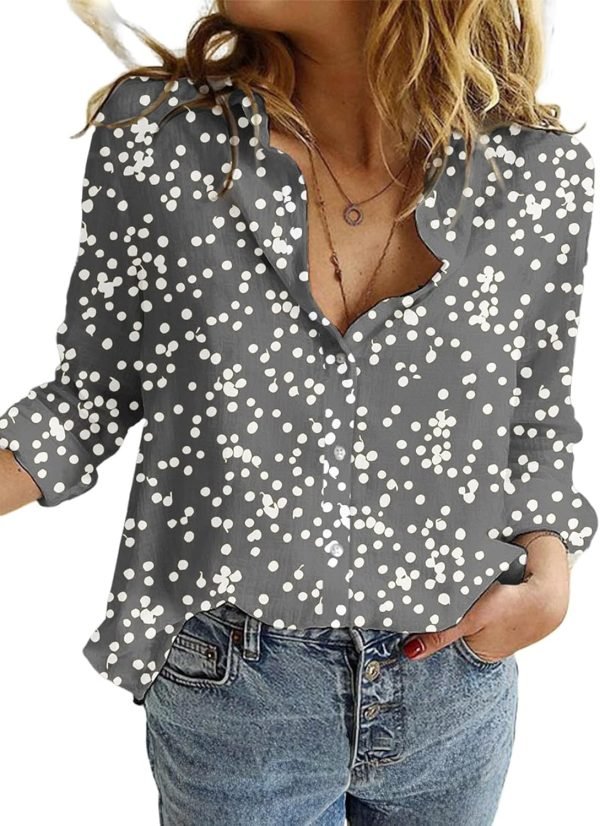 Women's Casual V Neck Alicia Floral Print Roll Up Long Sleeve Chiffon Button Down Blouses Bohemian Top Shirts