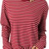 Women's Casual Striped Long Sleeve Tops Crew Neck Knit Ribbed Basic T Shirts