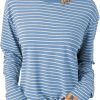Women's Casual Striped Long Sleeve Tops Crew Neck Knit Ribbed Basic T Shirts