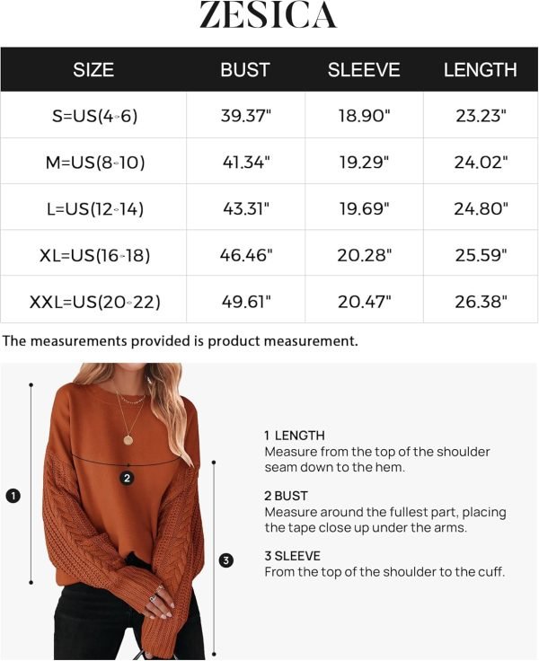 71CSIbcMBNL._AC_SL1500 Women's 2024 Fall Long Sleeve Crew Neck Solid Color Cable Knit Chunky Casual Oversized Pullover Sweater Tops