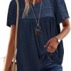 Womens Summer Tops Crewneck Short Sleeve Shirts Casual Chiffon Blouses Flowy Lace Hem Boho Clothing Trendy 2024