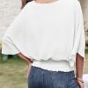 Womens Solid Short Sleeve Boat Crew Neck Chiffon Blouses 3/4 Sleeve Casual Dressy Shirts Batwing Dolman Top Tunic