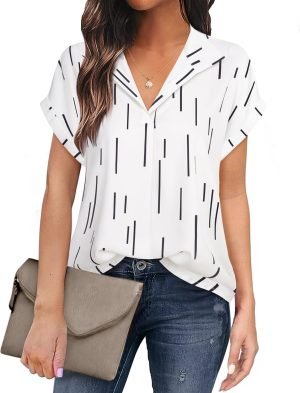 71Dh_wcQ8WL._AC_SL1500 Women's Short Sleeve Chiffon Blouses for Office Work Business Attire Collared Shirts