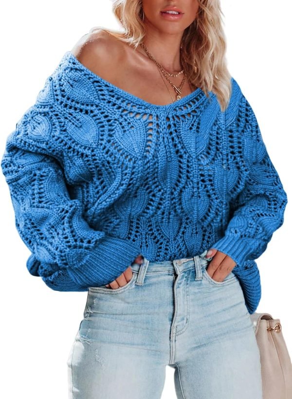 Fall Sweaters Round Neck Crochet Hollow Out Cute Winter Pullover Sweaters for Women Trendy 2024