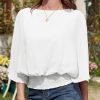 Womens Solid Short Sleeve Boat Crew Neck Chiffon Blouses 3/4 Sleeve Casual Dressy Shirts Batwing Dolman Top Tunic