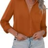 Women Button Down Shirts with Pockets Long Sleeve Office Blouses Casual Business Tops Slim Fit Chiffon Shirts S-XXL