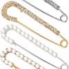 Women Brooch Pins Sweater Shawl Clips Faux Crystal Pearl Brooches Safety Pins Dress Shirt Clips for Women Gold Silver (4 Pieces)