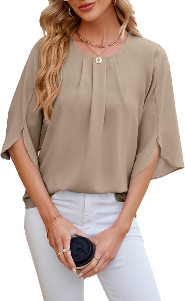 71EicqHlYwL._AC_SL1500 Women's Chiffon Blouse 3/4 Sleeve Crew Neck Loose Tops Casual Blouses Shirt