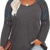 Plus Size T Shirt for Women Long Sleeve Raglan Tops Tee Shirts Color Block Top Leopard Plaid Print XL-5XL 14W-28W