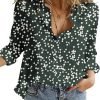 Women's Casual V Neck Alicia Floral Print Roll Up Long Sleeve Chiffon Button Down Blouses Bohemian Top Shirts