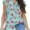 Women's V Neck Short Sleeve Button Down Shirts Casual Chiffon Blouses Tops