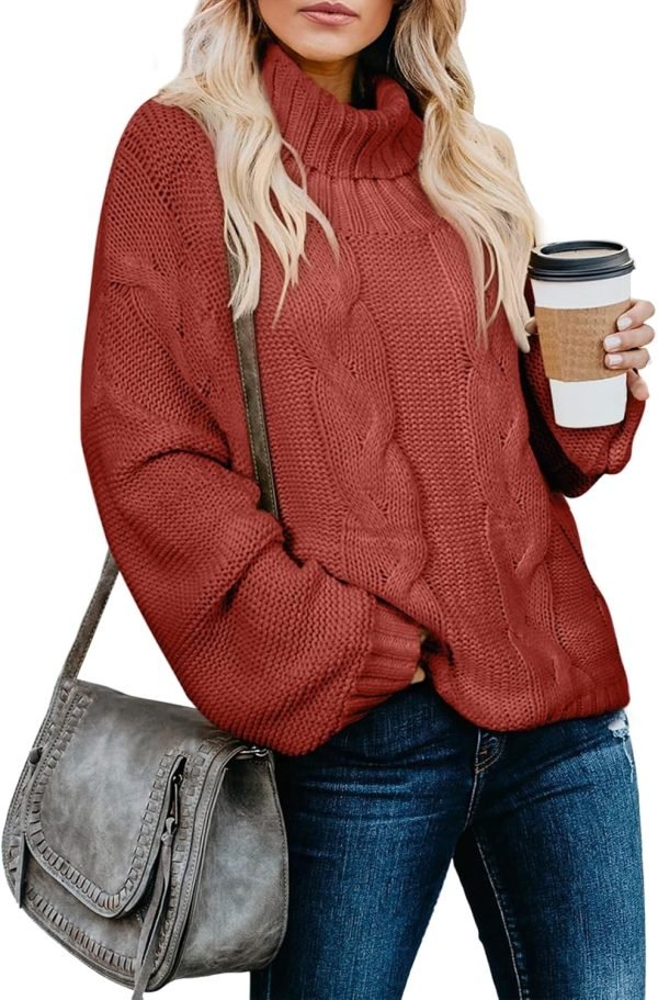 Womens 2024 Winter Fall Solid Turtleneck High Neck Balloon Long Sleeve Sweaters Pullover Outerwear