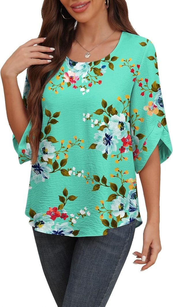 Women's 2024 Summer Chiffon Blouses Bell Short Sleeve Tshirts Casual Loose Flowy Dressy Work Tops for Leggings Blouse