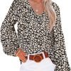 Women's Casual Boho Floral Print V Neck Long Sleeve T Shirt Blouses