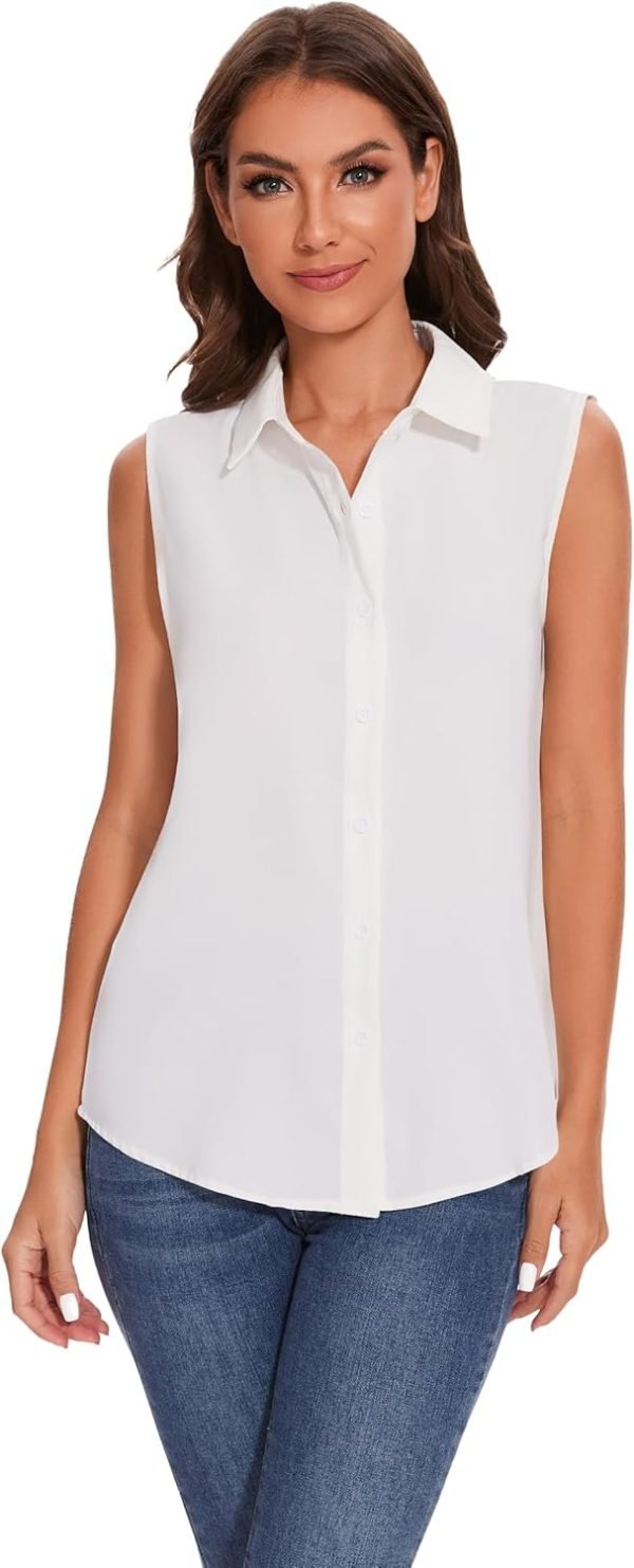 71Gx-lTKUHL._AC_SL1500 Womens Sleeveless Button Down Shirt Classic Collared Blouse Basic Tank Tops Work Office Chiffon Tops