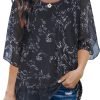 Womens Tops Dressy Casual Summer Chiffon Blouse 3/4 Sleeve Loose Mesh Tunic Shirts