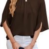 71H-x10AMzL._AC_SL1500 Women's Chiffon Blouse 3/4 Sleeve Crew Neck Loose Tops Casual Blouses Shirt