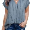 Women's Summer Work Blouse V Neck Short Sleeve Lapel Shirt Top Tunic