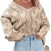 Fall Sweaters Round Neck Crochet Hollow Out Cute Winter Pullover Sweaters for Women Trendy 2024