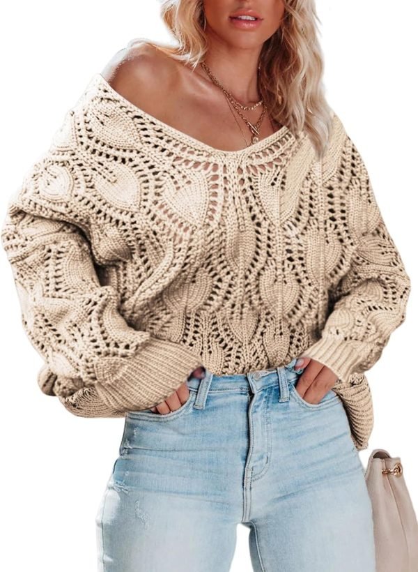 Fall Sweaters Round Neck Crochet Hollow Out Cute Winter Pullover Sweaters for Women Trendy 2024