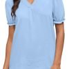 Women Dressy Casual Puff Short Sleeve Summer Tops V Neck Work Blouses