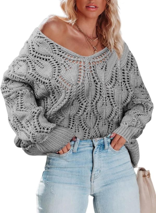 Fall Sweaters Round Neck Crochet Hollow Out Cute Winter Pullover Sweaters for Women Trendy 2024
