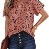 Women's Casual V Neck Floral Print Smocked Short Sleeve Chiffon Blouses Bohemian Top Shirts