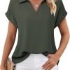 Women's Short Sleeve Chiffon Blouses Office Work Dress Shirts Business Casual Tops