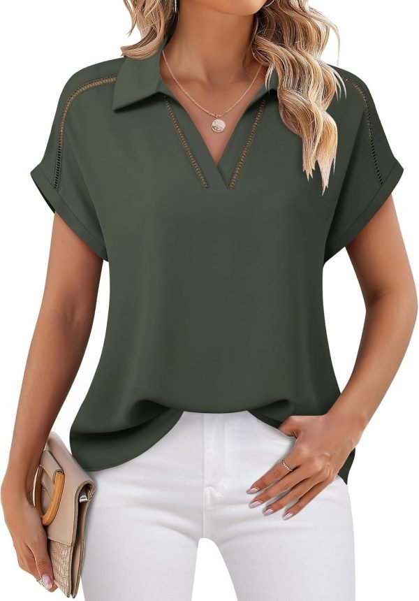 Women's Short Sleeve Chiffon Blouses Office Work Dress Shirts Business Casual Tops