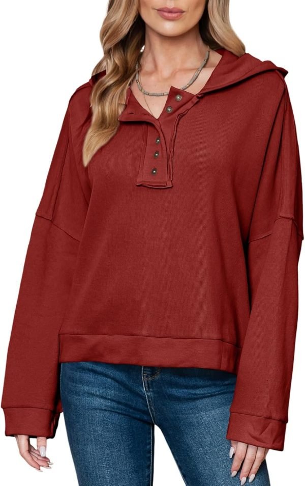 Hoodies for Women 2024 Fashion Fall V Neck Button Down Long Sleeve Hooded Sweatshirts Tops