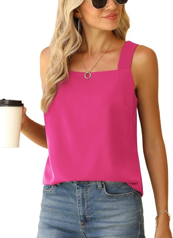Blouse Tank Tops for Women Casual Summer Square Neck Chiffon Blouse Loose Flowy Sleeveless Tunic Shirts