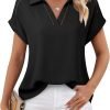 Women's Short Sleeve Chiffon Blouses Office Work Dress Shirts Business Casual Tops