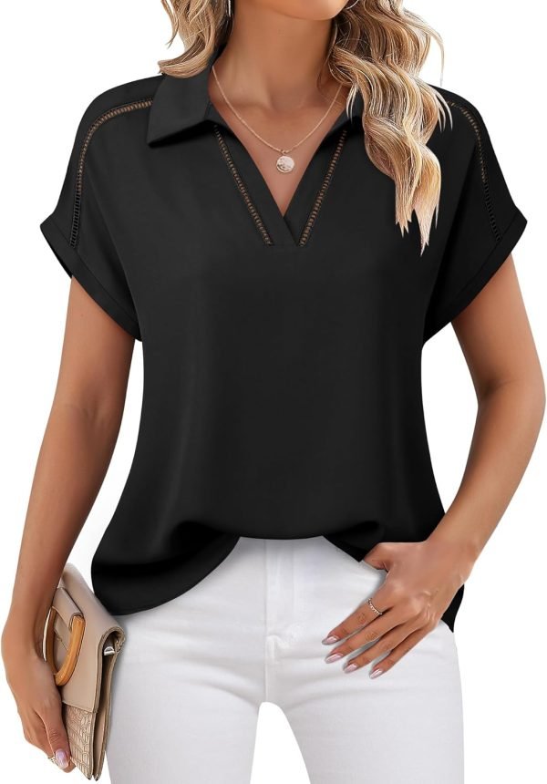 Women's Short Sleeve Chiffon Blouses Office Work Dress Shirts Business Casual Tops