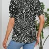 Womens Fashion Blouses Notched V Neck Puffer Short Sleeve Shirt Polka Dot Tops Chiffon Dressy Shirts