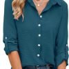 Womens Button Down Shirts V Neck Roll Up 3/4 Length Sleeve Tops Elegant Dressy Blouses Business Casual Outfits